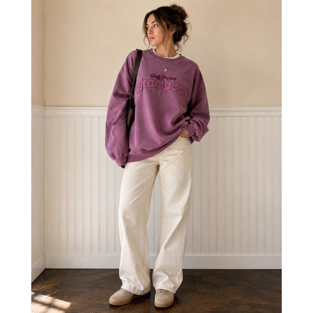Valani Dolly Parton's Stampede Maroon Raw-Edge Applique Crewneck Sweatshirt